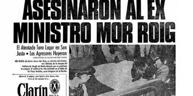Assassinen Mor i Roig, el lleidatà que va ser ministre d'interior argentí. Noticia en portada. Font Clarin