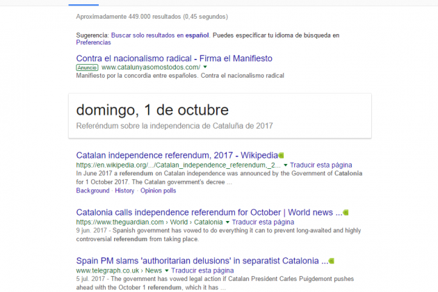 Google, resultat en buscar referèndum i Catalunya / EN