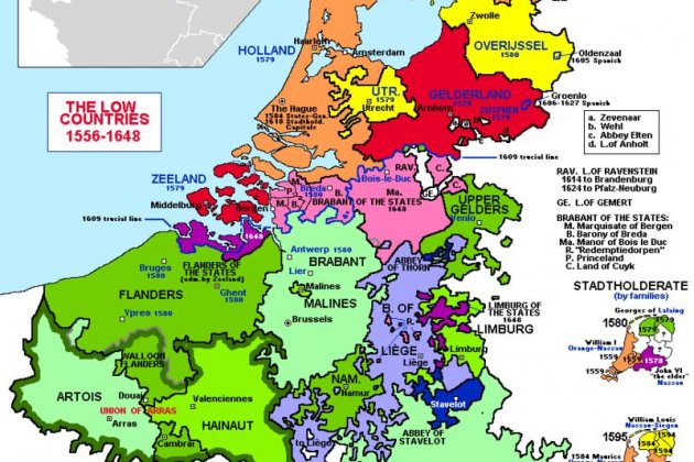 Países Bajos. Las Diecisiete Provincias (1556-1648). Fuente: Wikimedia Commons