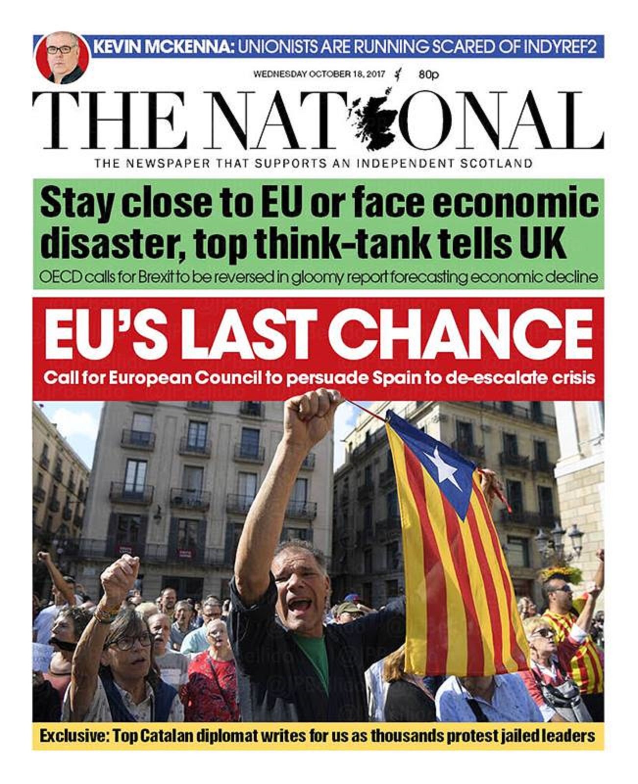 'The National' front page: "EU's last chance" over Catalonia