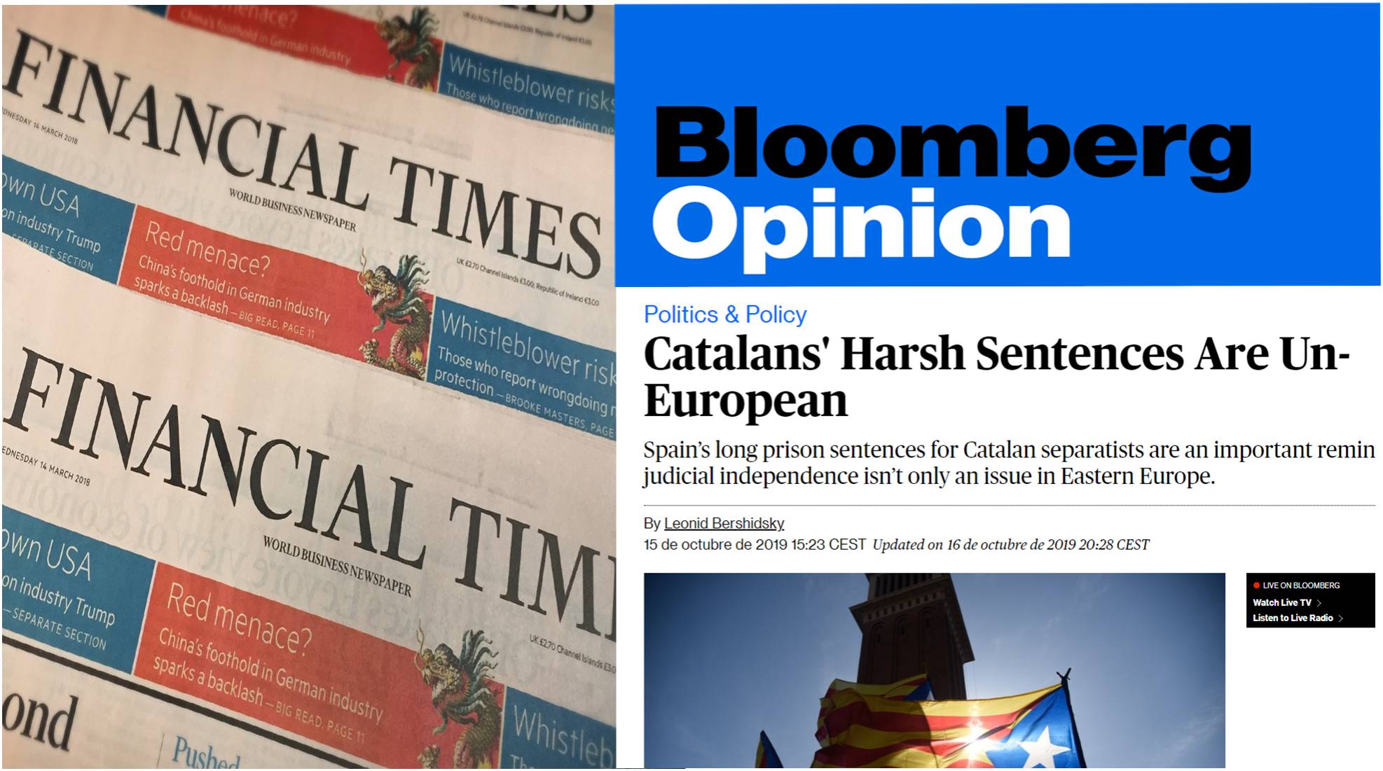 Leading world business media give Spain a thumbs down for harsh Catalan verdicts