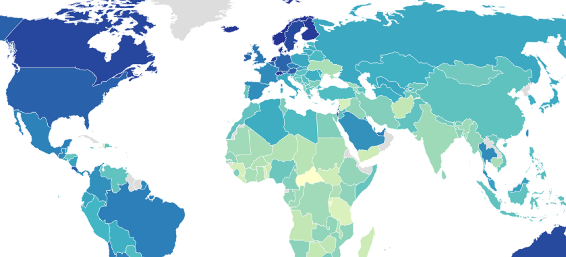 El mapa de los países más felices del mundo