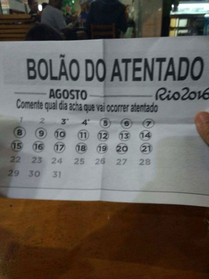 Polémico bingo para acertar el día que atentarán en Rio'16