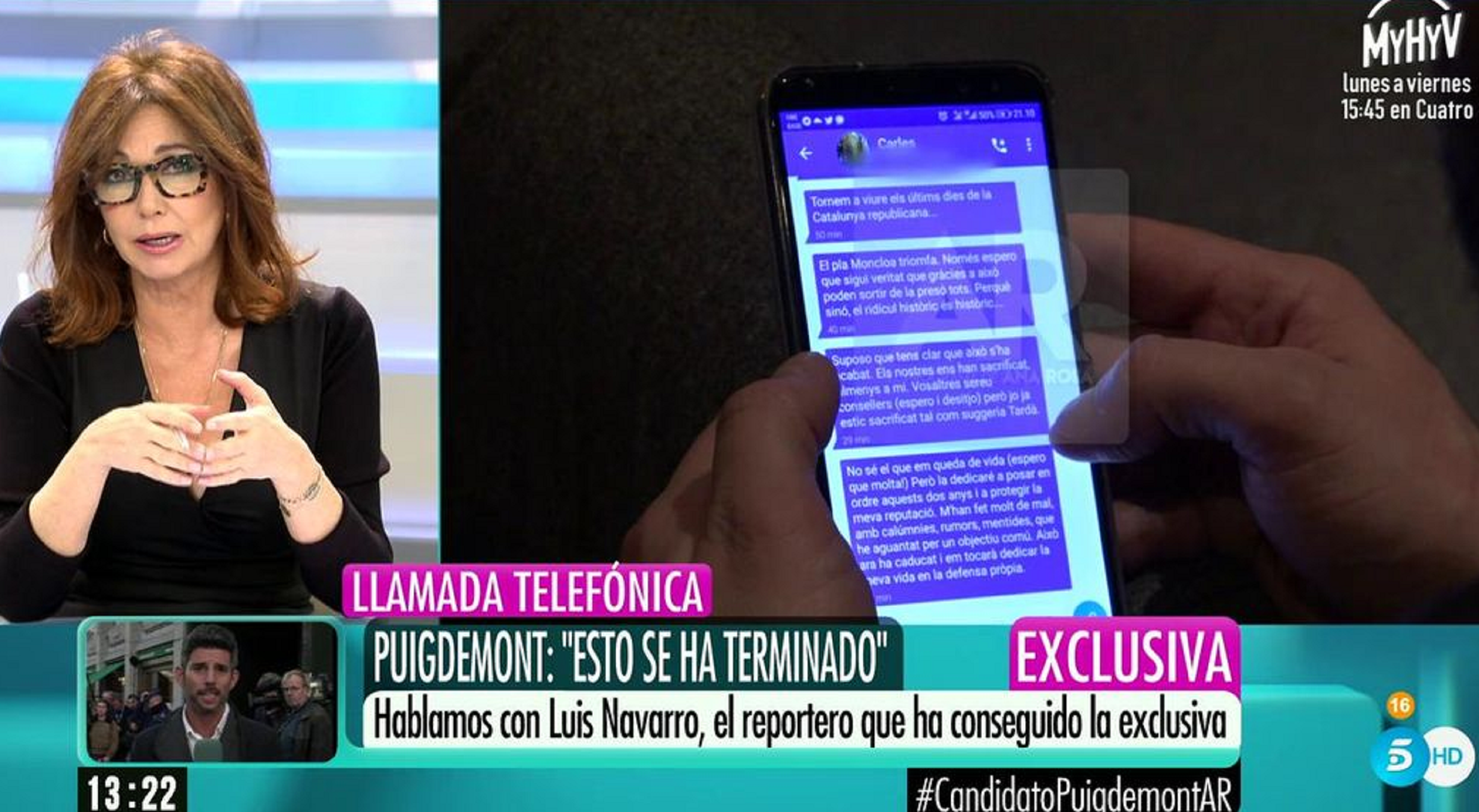 Puigdemont y Comín denuncian a Ana Rosa Quintana por espiarles