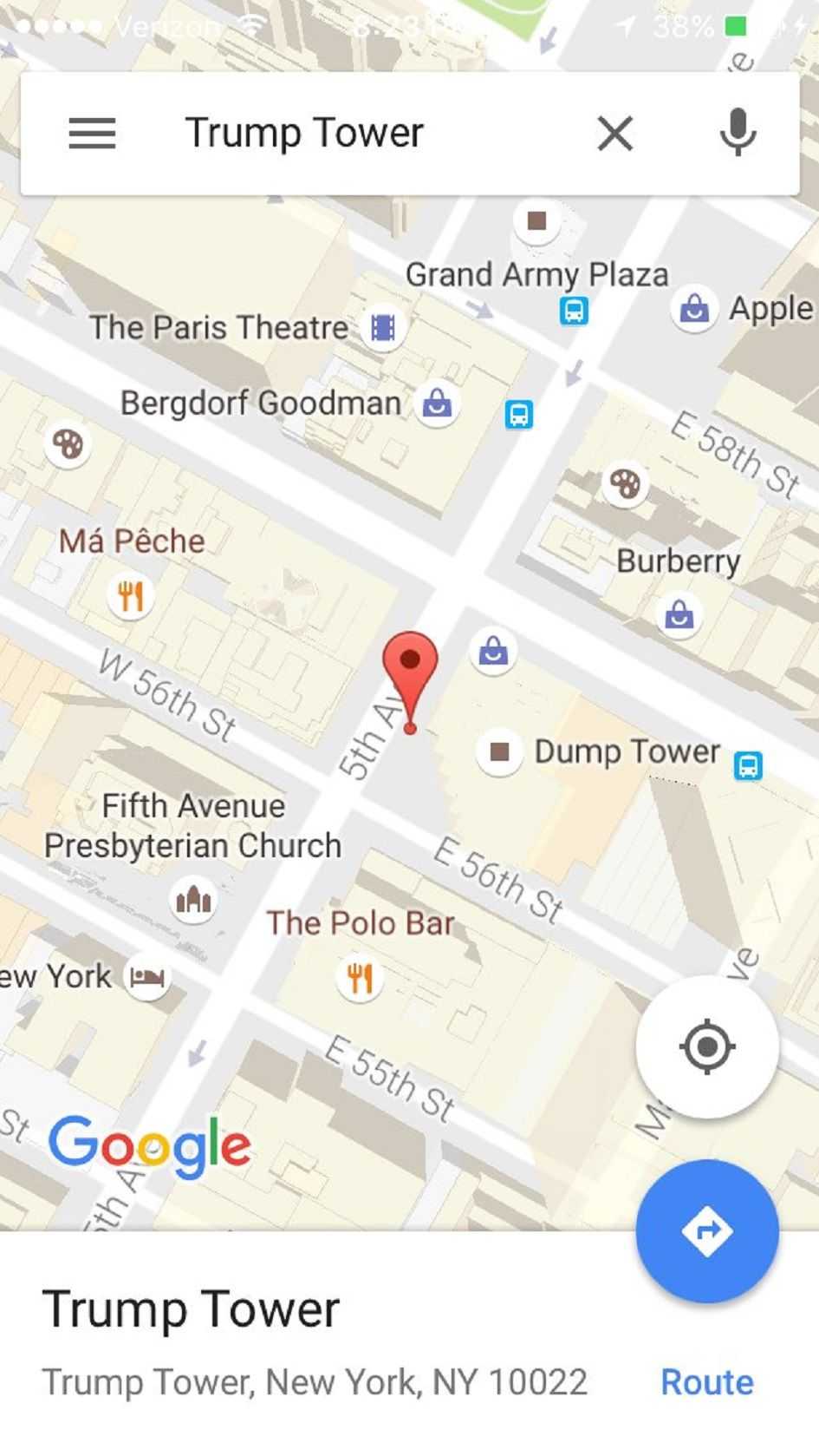 La Torre de Trump, batejada com a ‘Torre de Merda’ a Google Maps