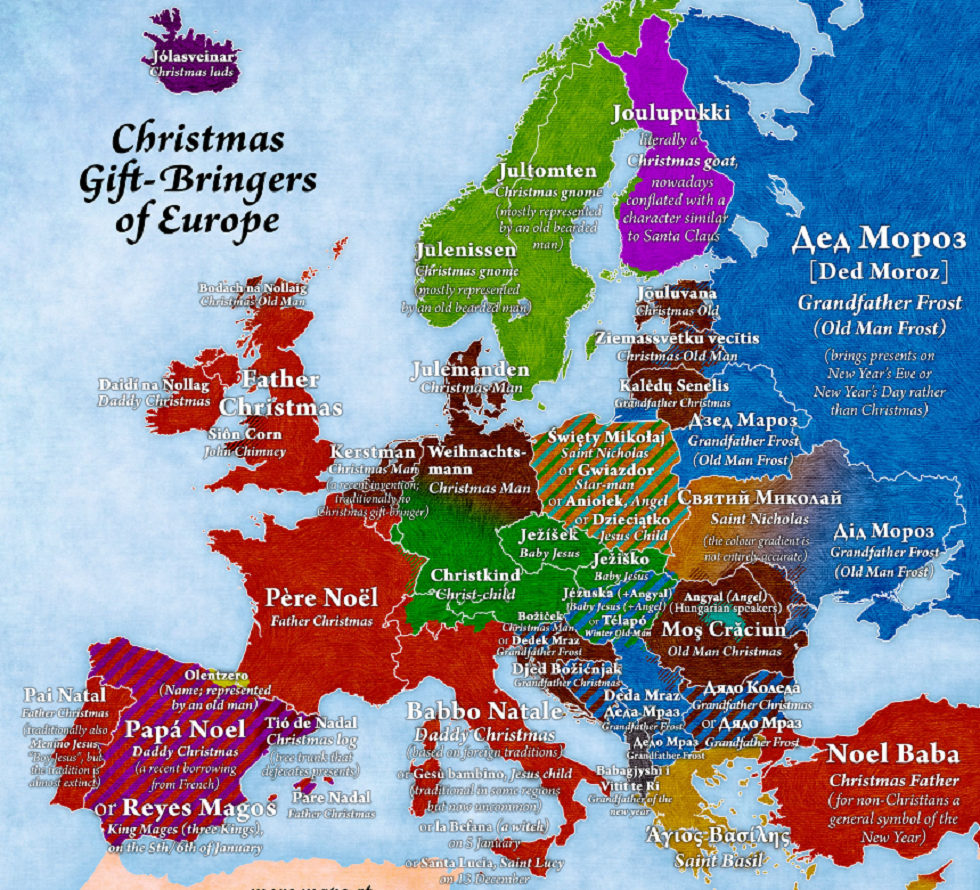 Qui porta els regals de Nadal a cada país d’Europa?