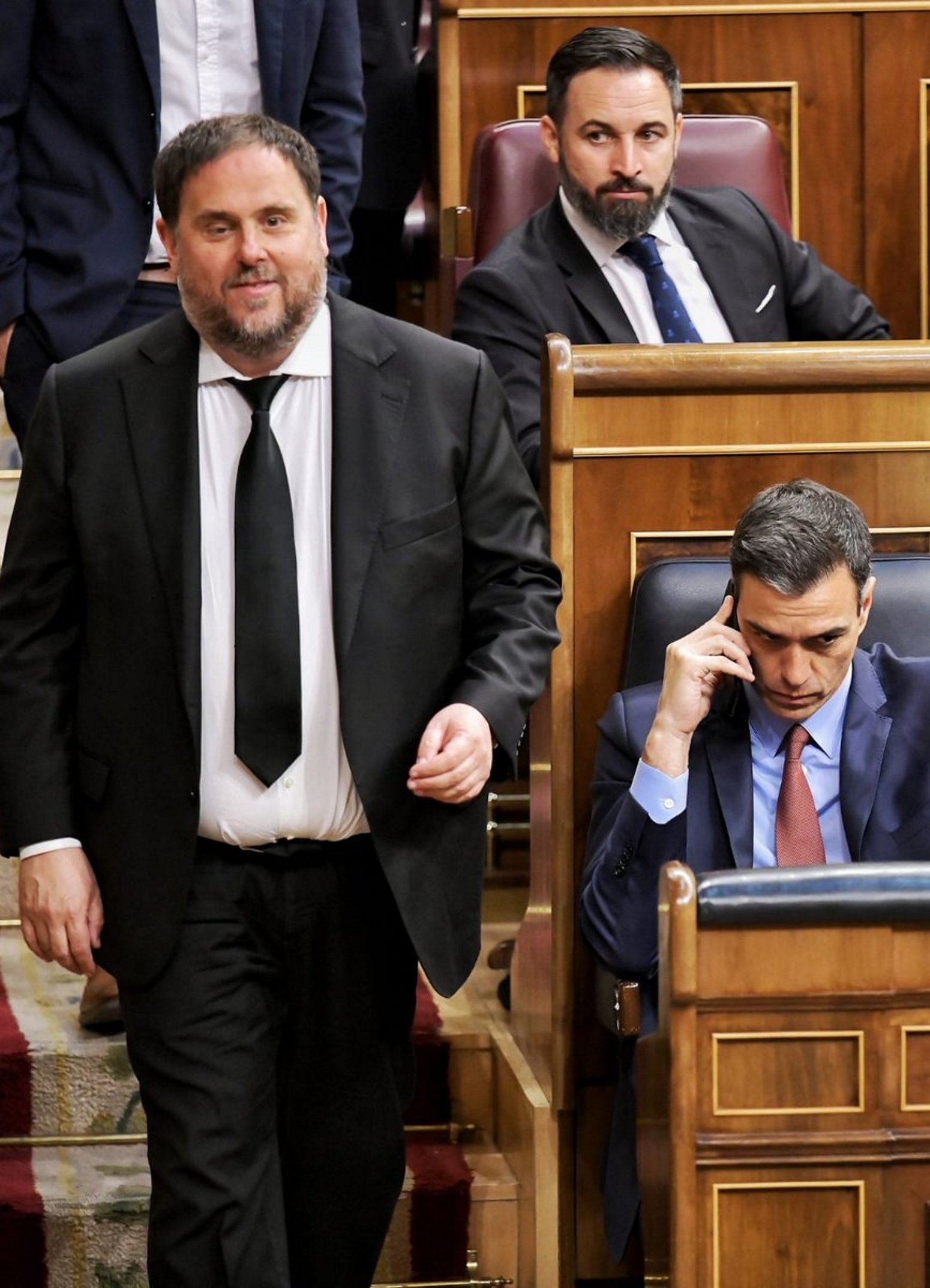 La cara de odio del 'sheriff' Abascal mirando a Oriol Junqueras en el Congreso