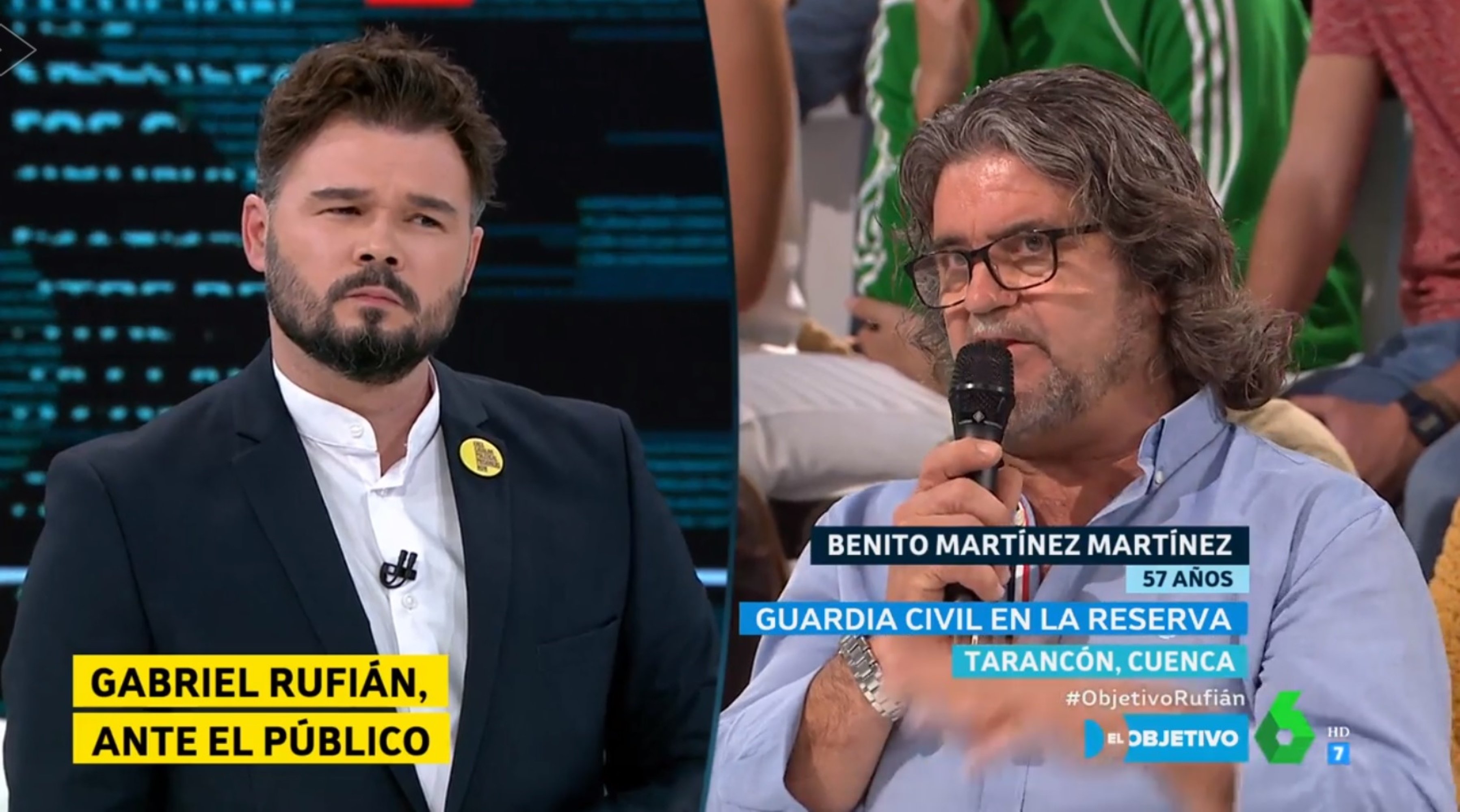 Rufián responde así a un guardia civil que dice que en Catalunya se odia a los hijos de los agentes