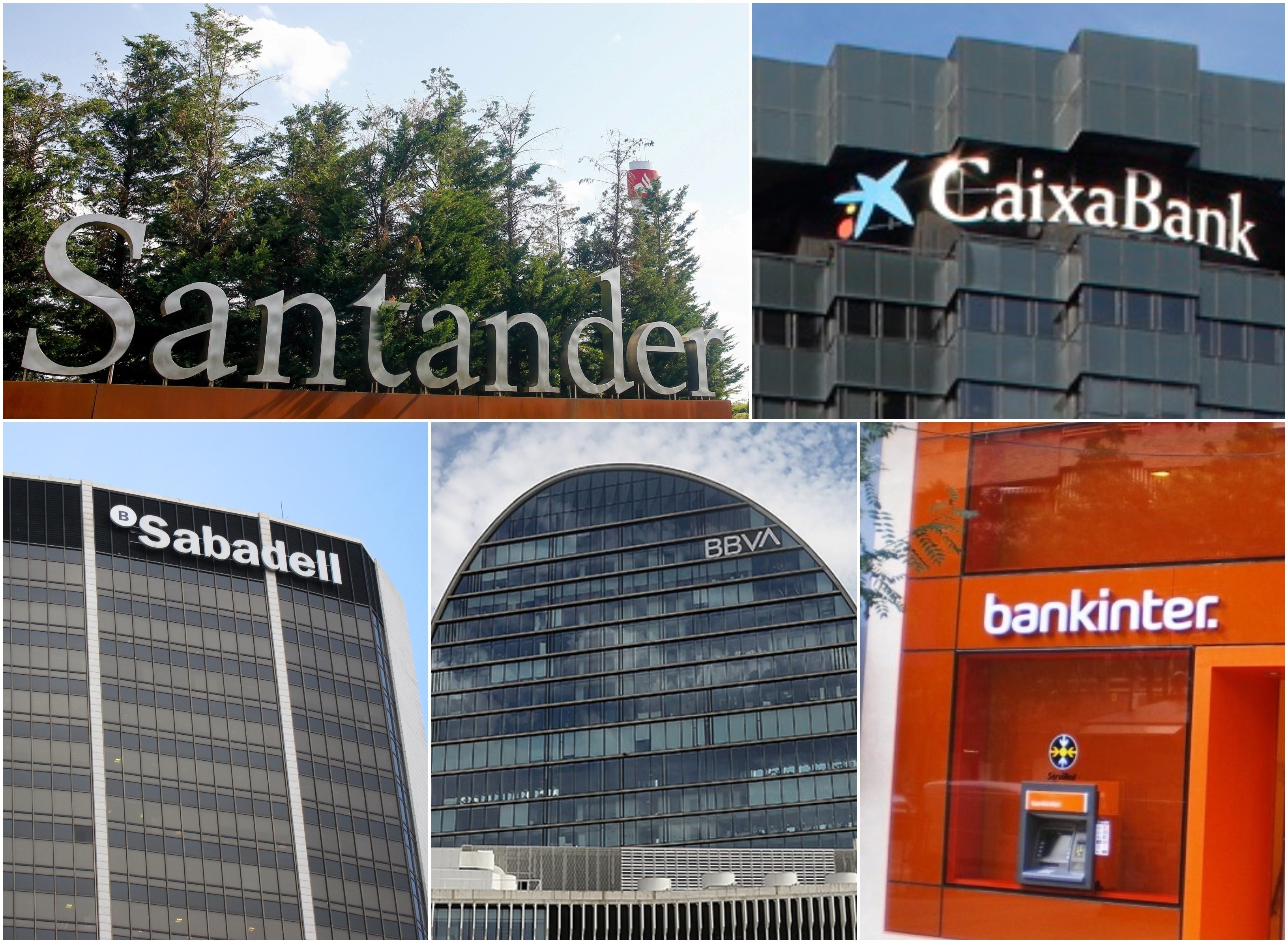Logo de Santander, CaixaBank, BBVA, Sabadell y Bankinter