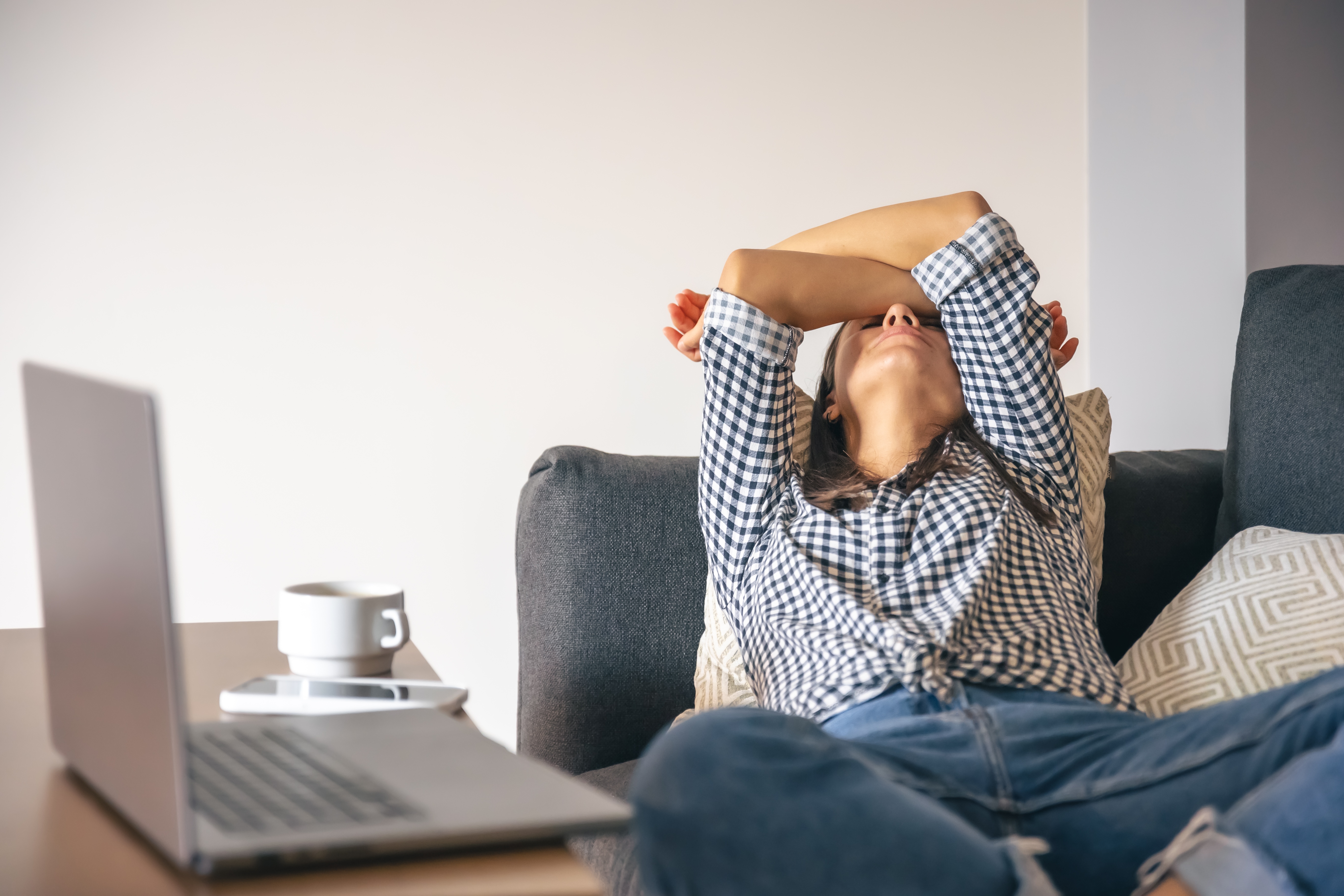 tired from work young woman front laptop