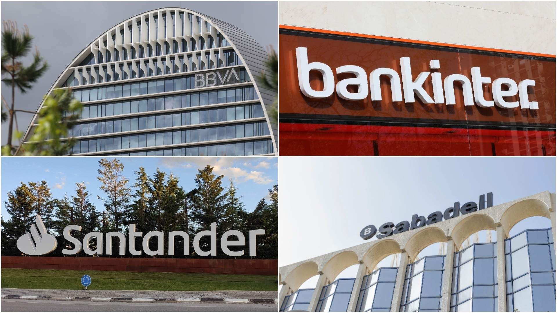 Logos de BBVA, Bankinter, Santander y Sabadell