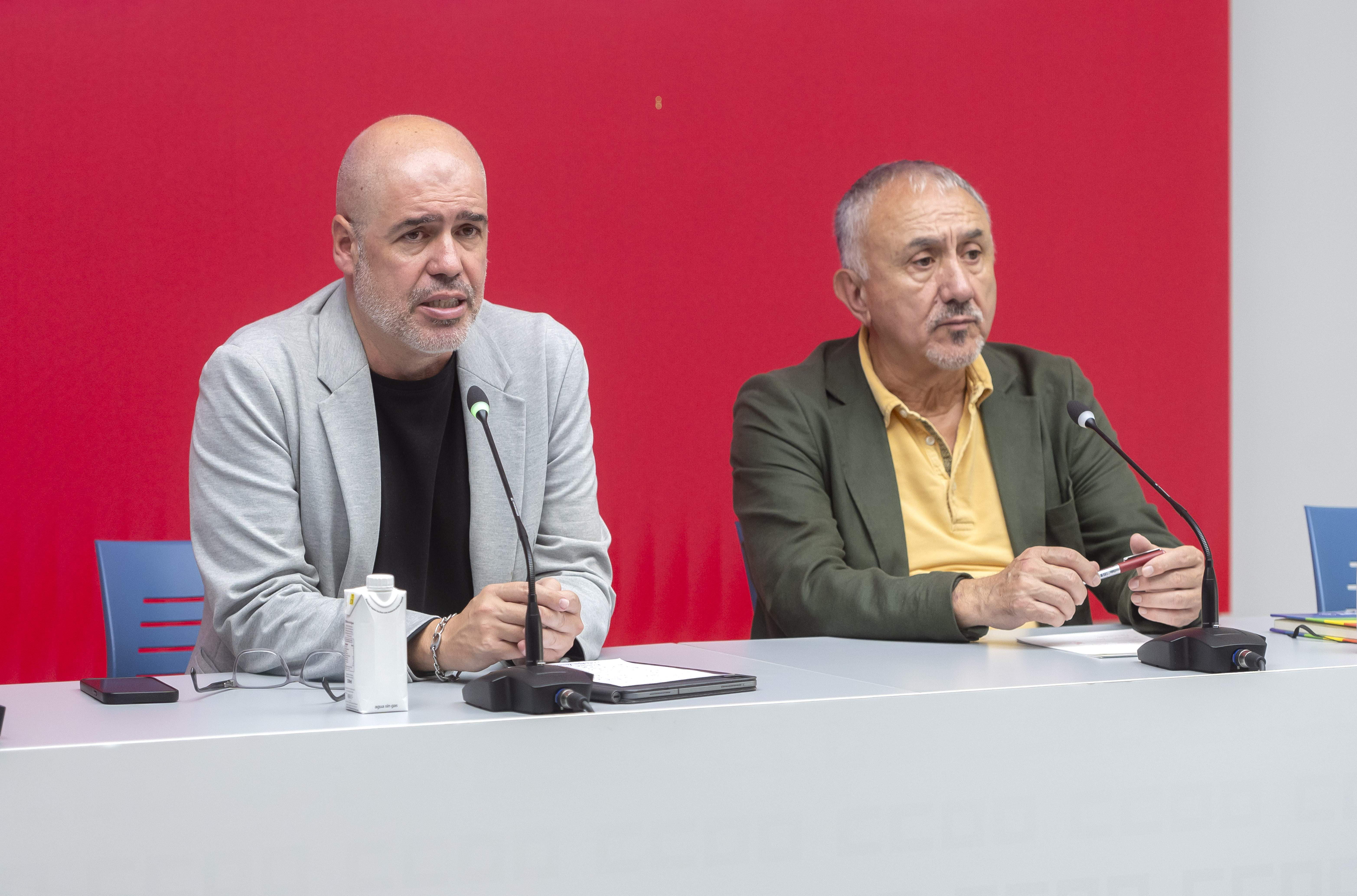 EuropaPress 6958465 secretario general ccoo unai sordo secretario general ugt pepe alvarez