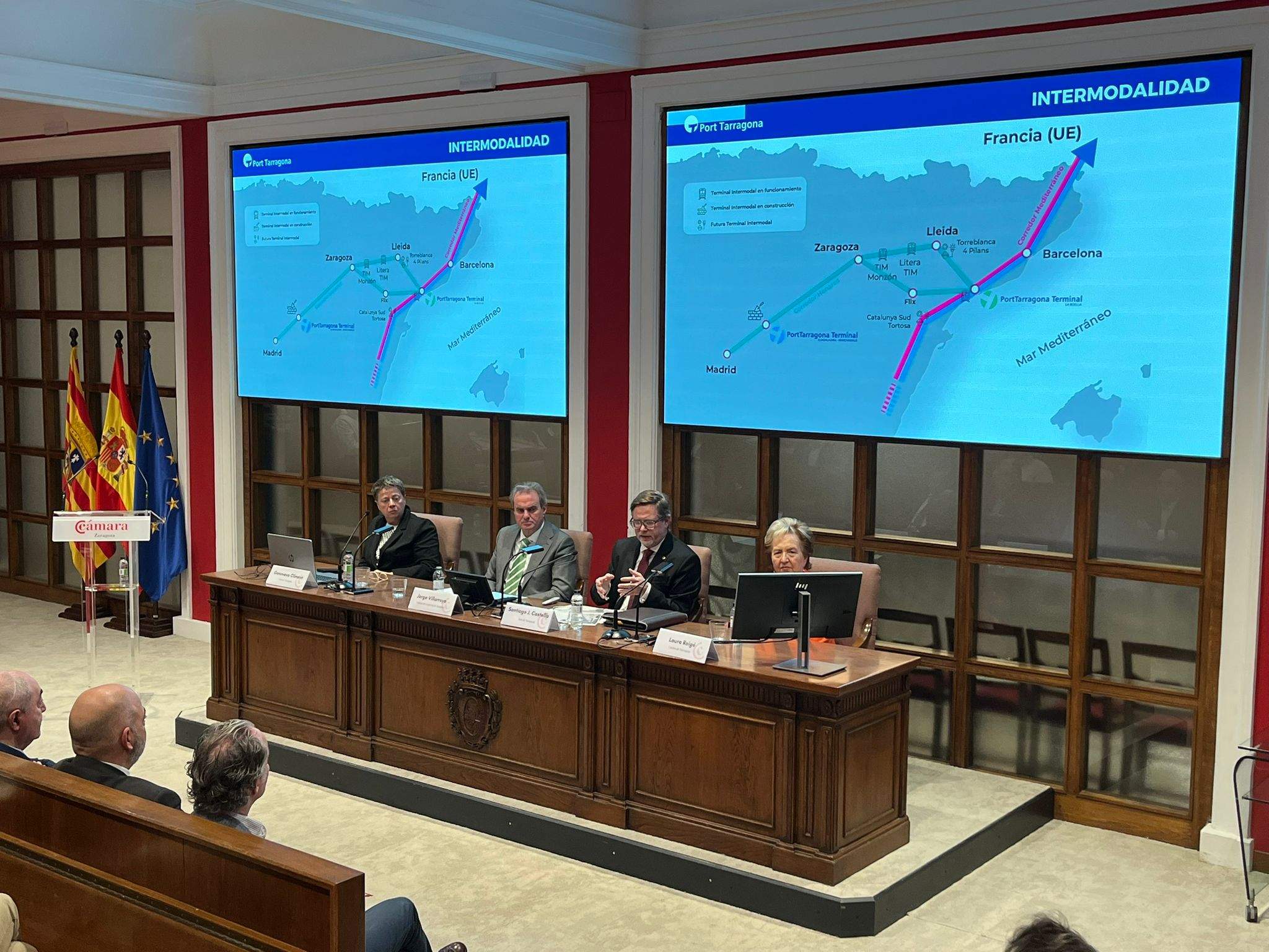 El president del Port de Tarragona, Santiago Castellà, en una jornada a la Cambra de Comerç de Saragossa