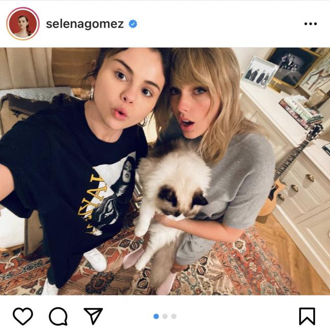 Selena Gomez con Taylor Swift y su gato (Instagram)