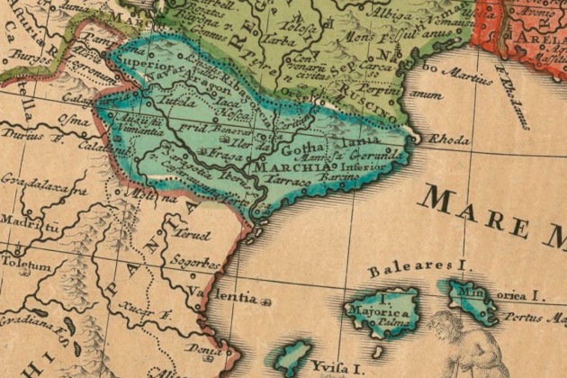 Imagen 2. Fragmento de un mapa del Imperio Carolingio el año 851 (1750). Obra de Matthias Hasius. Fuente Bibliothèque Nationale de France