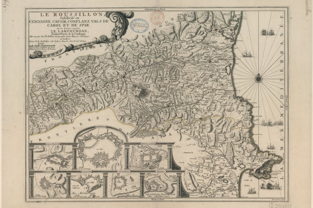 Imatge 7. Mapa del Rosselló i de l'Empordà (1707). Obra de Nicolas de Fer. Font Bibliothèque Nationale de France