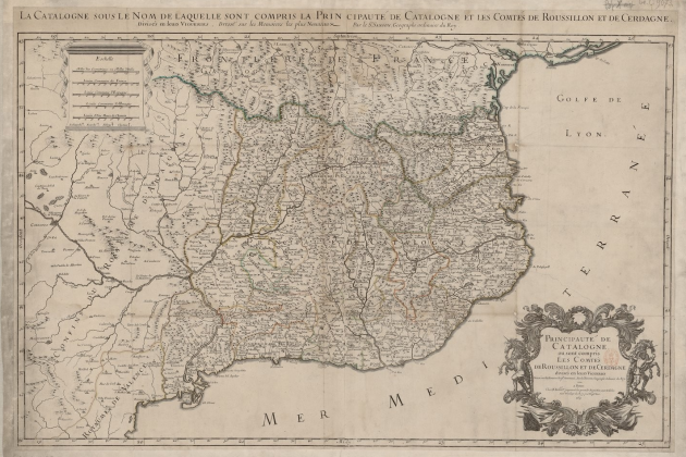 Imatge 6. Mapa de Catalunya (1690). Obra de S. Sanson (1690). Font Bibliothèque Nationale de France
