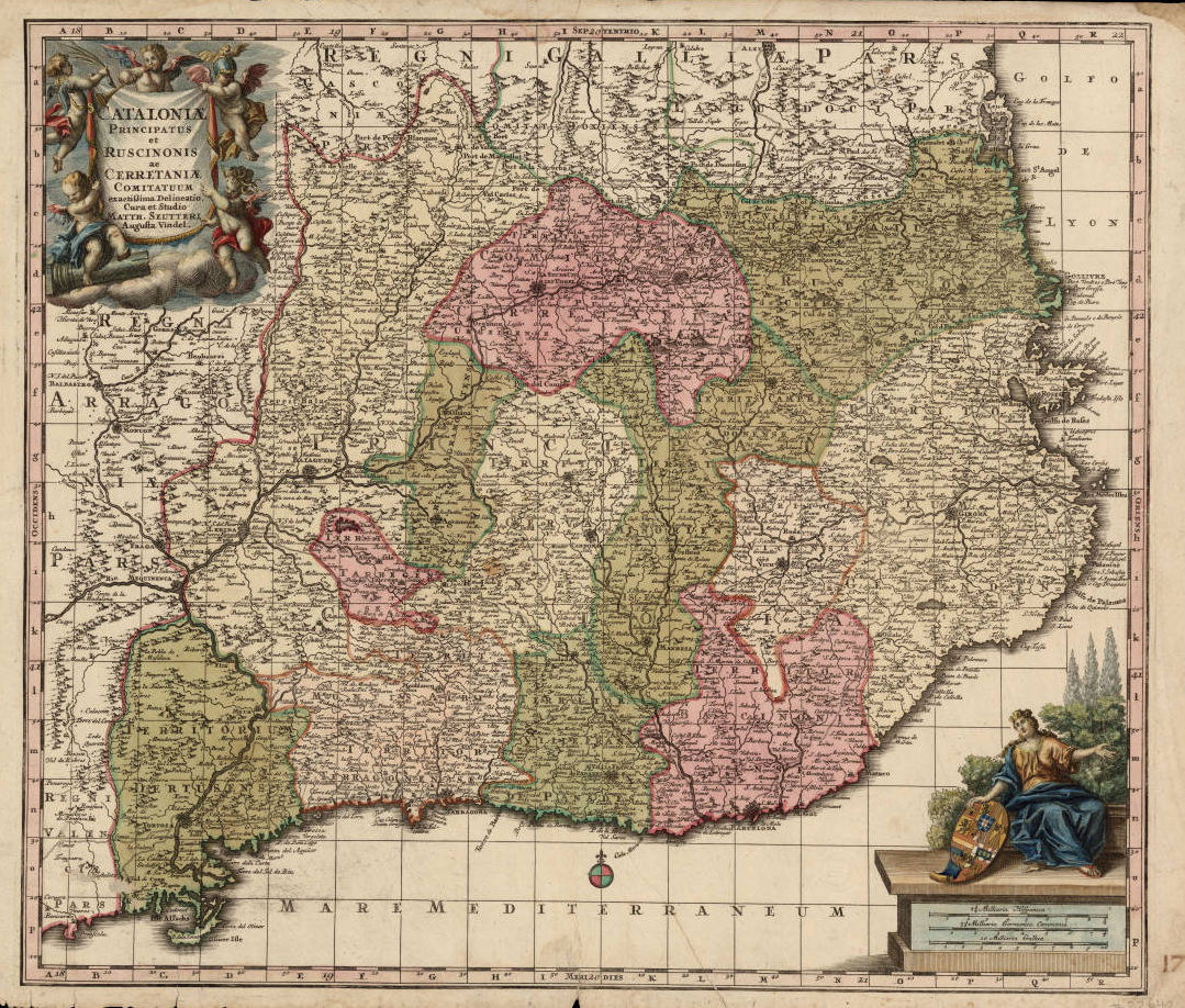 Imatge 4. Mapa de Catalunya (1718), obra de Mattias Seutter. Font Institut Cartografic de Catalunya