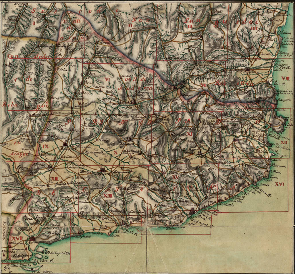 Imatge 6. Mapa de Catalunya (1716), obra del comte de Darnius. Font Institut Cartografic de Catalunya