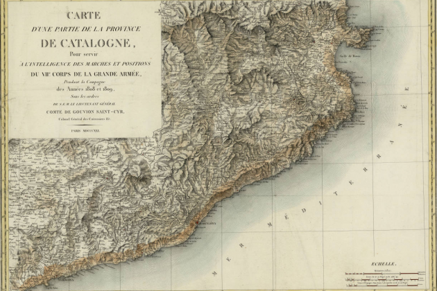 Imagen 2. Mapa de Catalunya (1808 1809), obra de Laurent Gobain Saint Cyr. Fuente Instituto Cartografic de Catalunya