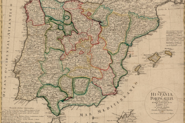 Imagen 3. Mapa de la península ibérica (1806), obra de Tomás López y Franz L. Gussefeld. Fuente Instituto Cartografic de Catalunya