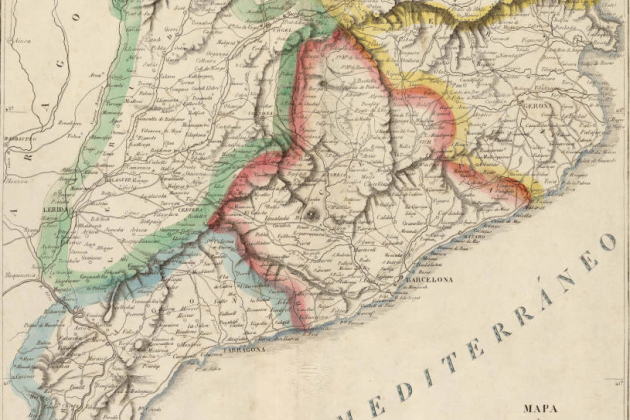 Imatge 8. Mapa de Catalunya (1837), còpia del mapa de Ramon Yndar de 1825. Font Institut Cartografic de Catalunya