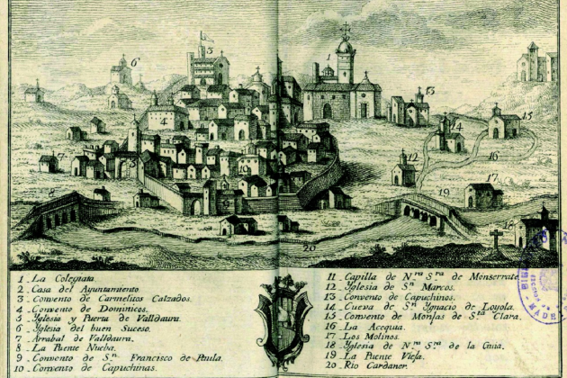 Vista oriental de Manresa (siglo XVIII), obra de Palomino. Fuente Biblioteca Nacional de España