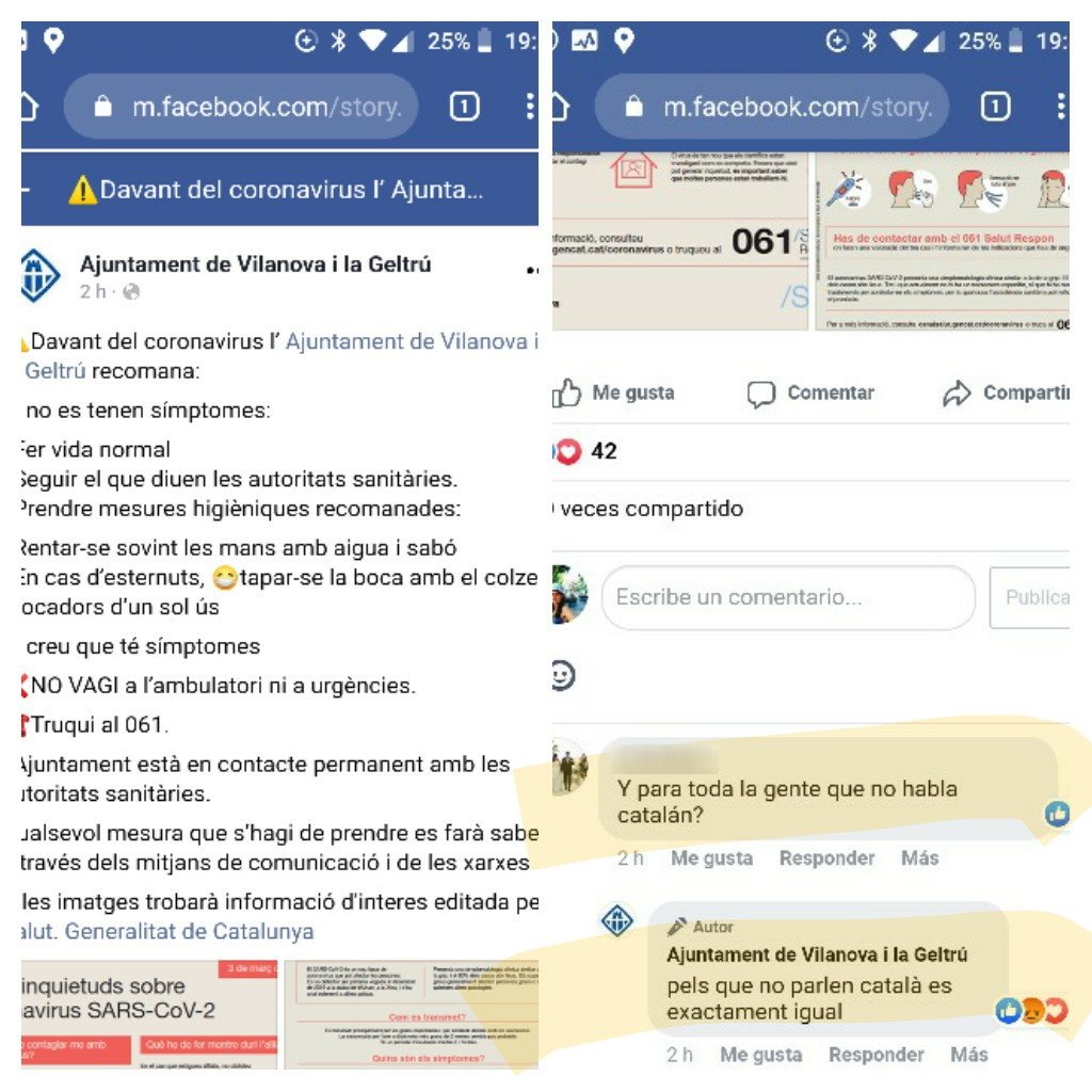 Catalanofobia coronavirus facebook ayuntamiento vilanova