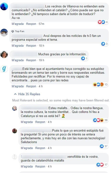 Catalanofobia coronavirus facebook ayuntamiento vilanova 2