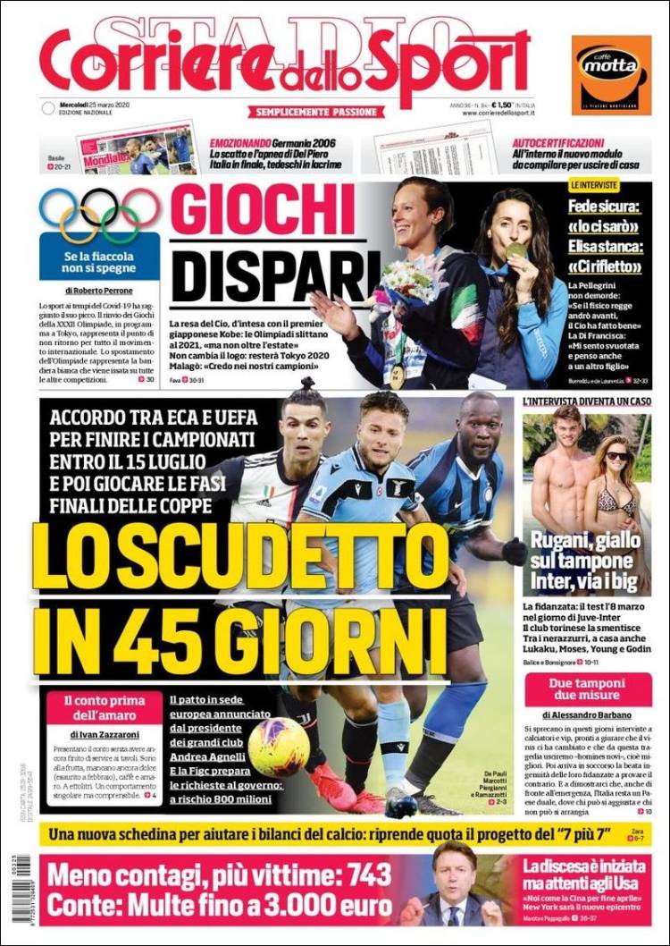 Corriere Sport Portada 25 03 2020