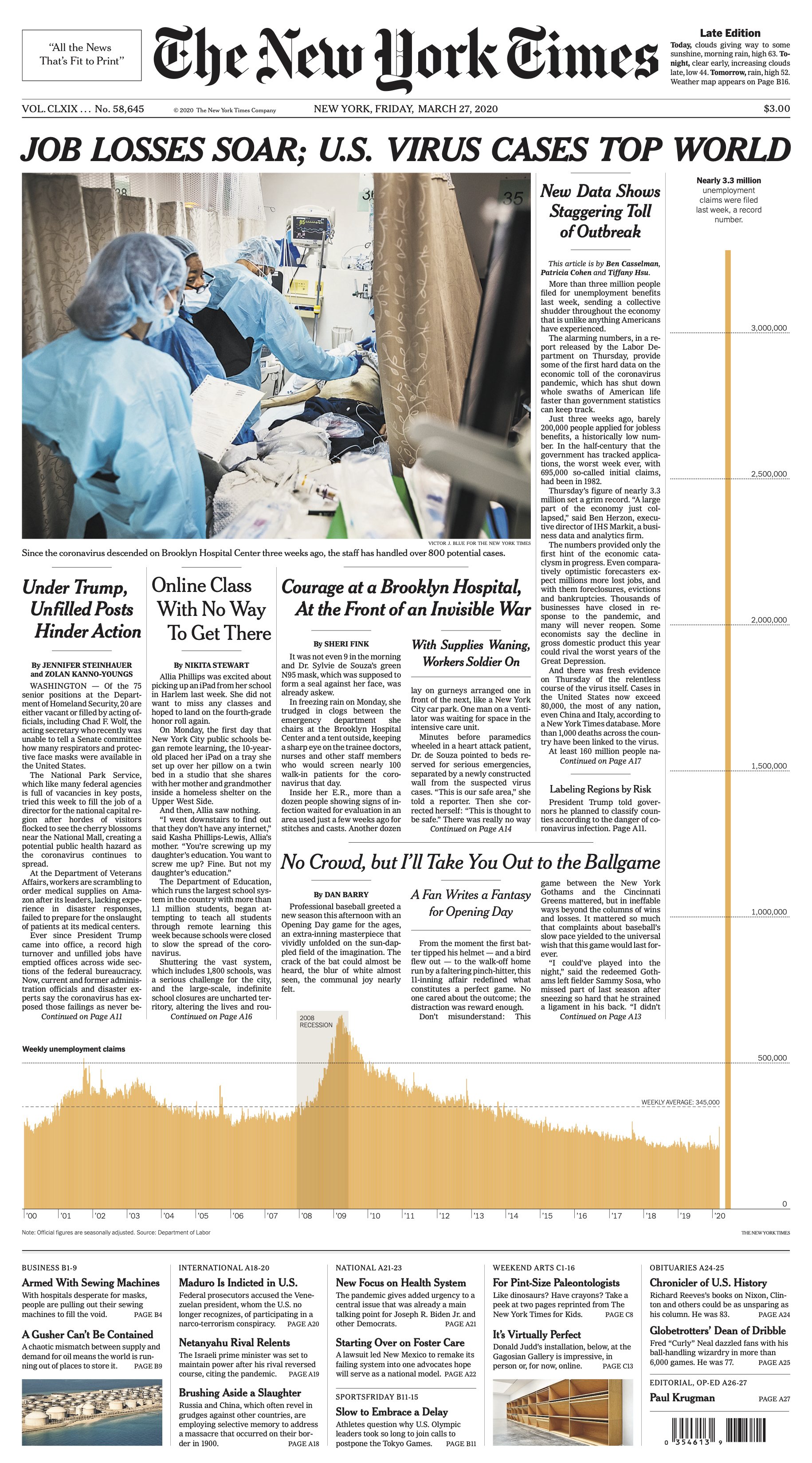 The New York Times POrtada 27 03 2020