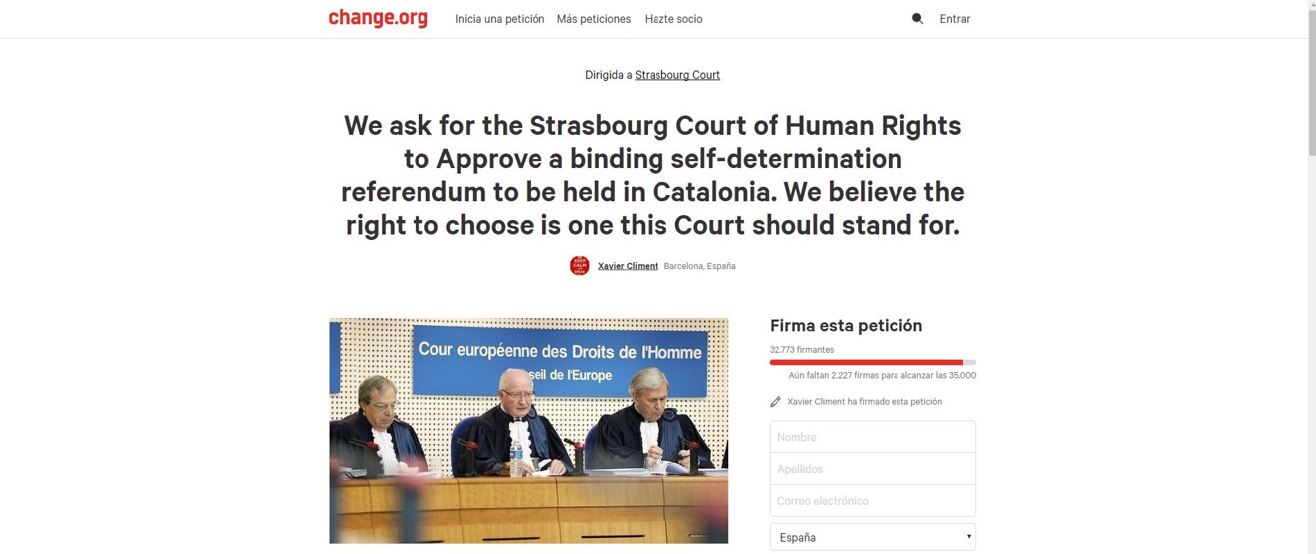 Una iniciativa demanarà al Tribunal de Drets Humans autoritzar el referèndum a Catalunya