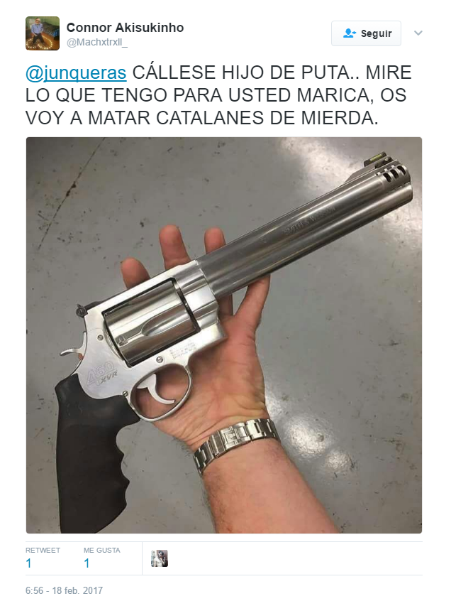 Amenazan de muerte a Junqueras en las redes sociales