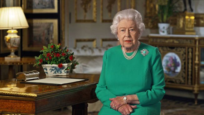 buckingham palace handout image of britain s queen elizabeth during her address tono the nation and the commonwealth in relation tono the coronavirus epidemic covid 19 recorded at windsor castle britain apri