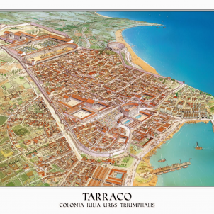 Test 99. Tàrraco romana. Dibuix idealitzat de la Tàrraco romana. Font Patronat Municipal de Turisme de Tarragona Test 99. Tàrraco romana. Dibuix idealitzat de la Tàrraco romana. Font Patronat Municipal de Turisme de Tarragona