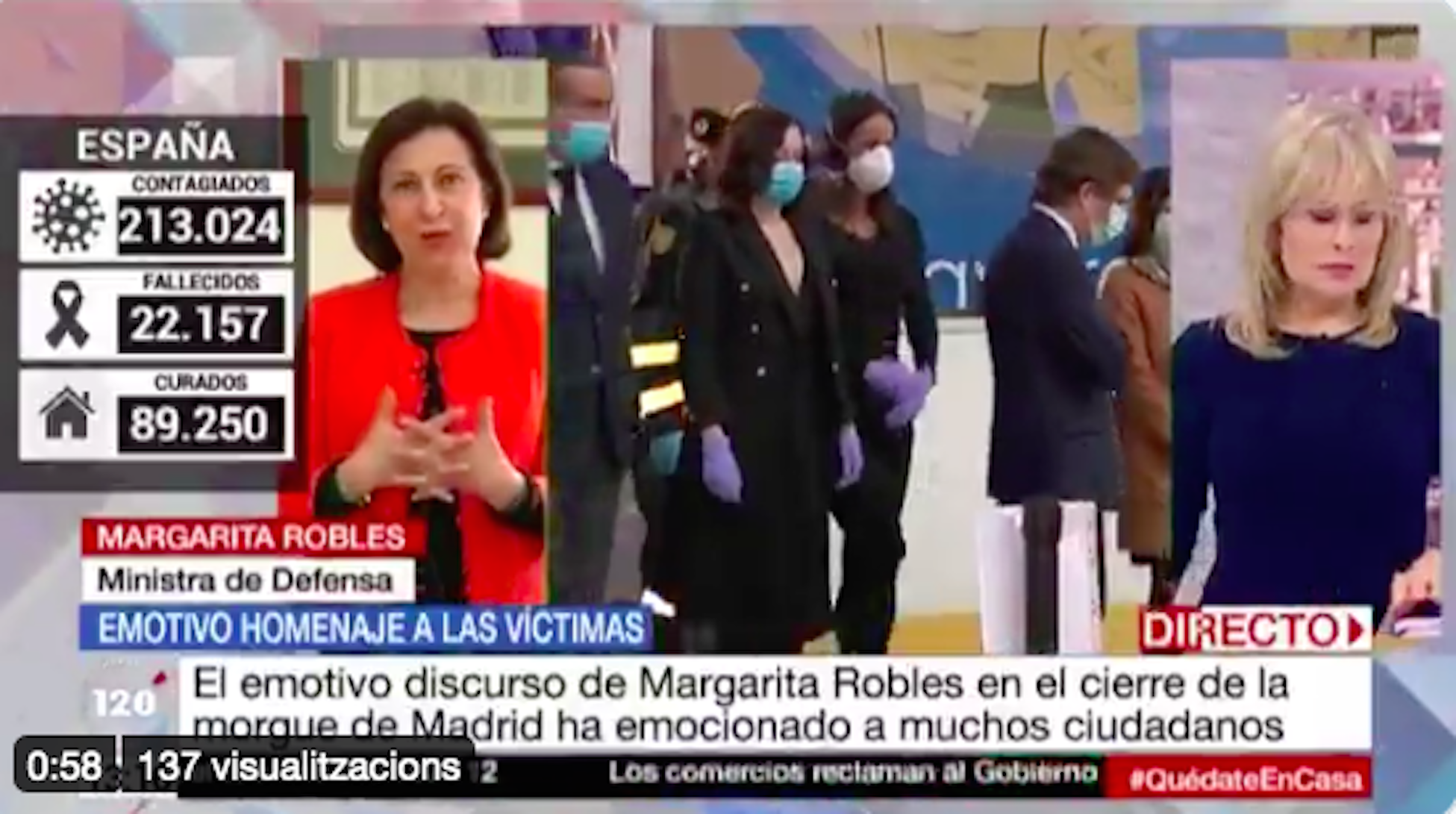 Coronavirus | Margarita Robles, a Telemadrid: "Ploro quan arribo a casa"