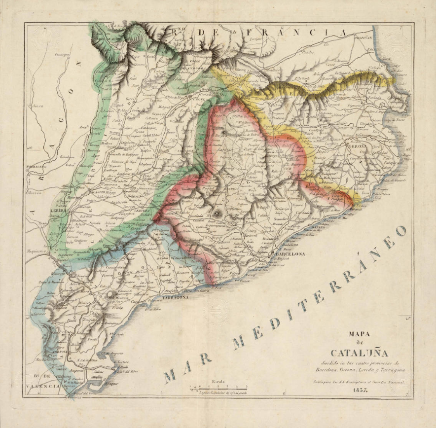Mapa de Catalunya (1837). Fuente Cartoteca de Catalunya