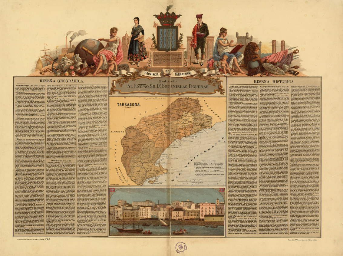 Mapa de la provincia de Tarragona con reseña geogràfica e històrica (1875). Fuente Cartoteca de Catalunya