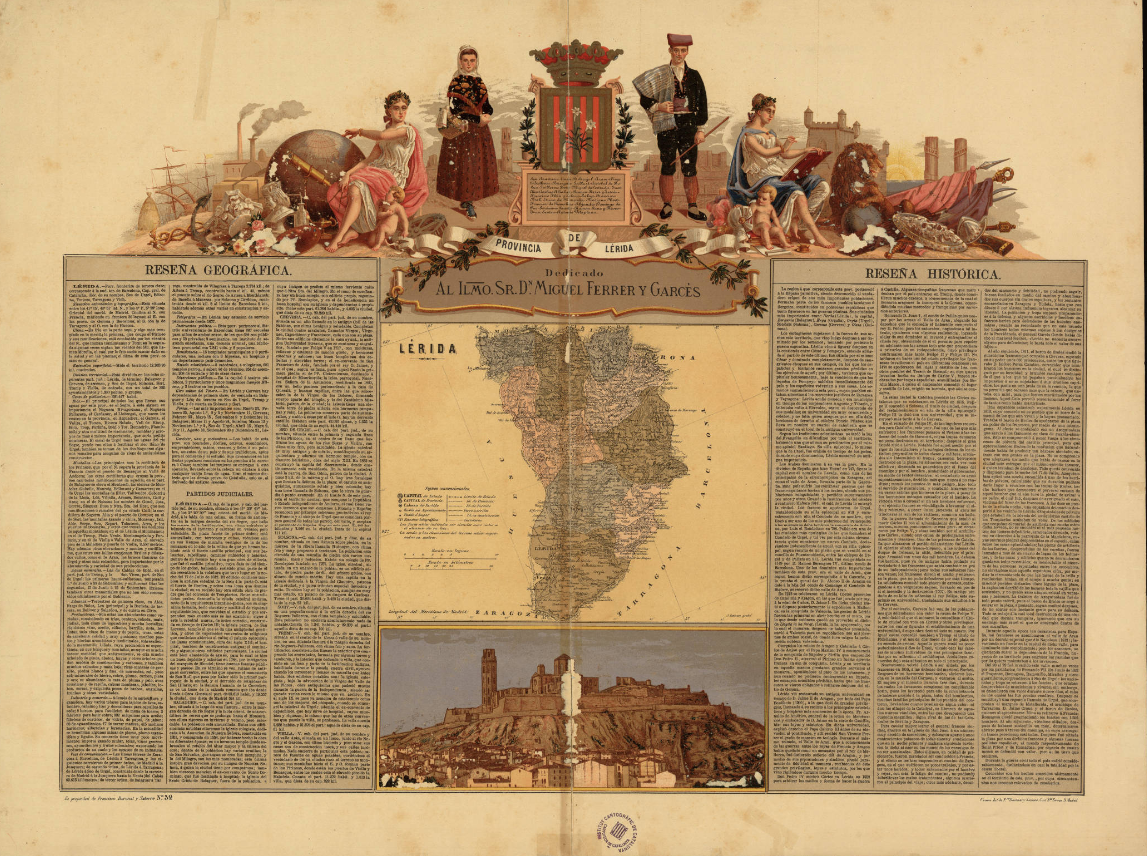 Mapa de la provincia de Lleida amb ressenya geogràfica i històrica (1875). Font Cartoteca de Catalunya