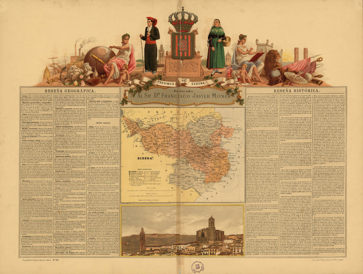 Mapa de la provincia de Girona con reseña geogràfica e històrica (1875). Fuente Cartoteca de Catalunya