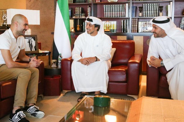 Pep Guardiola Khaldoon Al Mubarak Sheikh Mansour bin Zayed Foto Manchester City