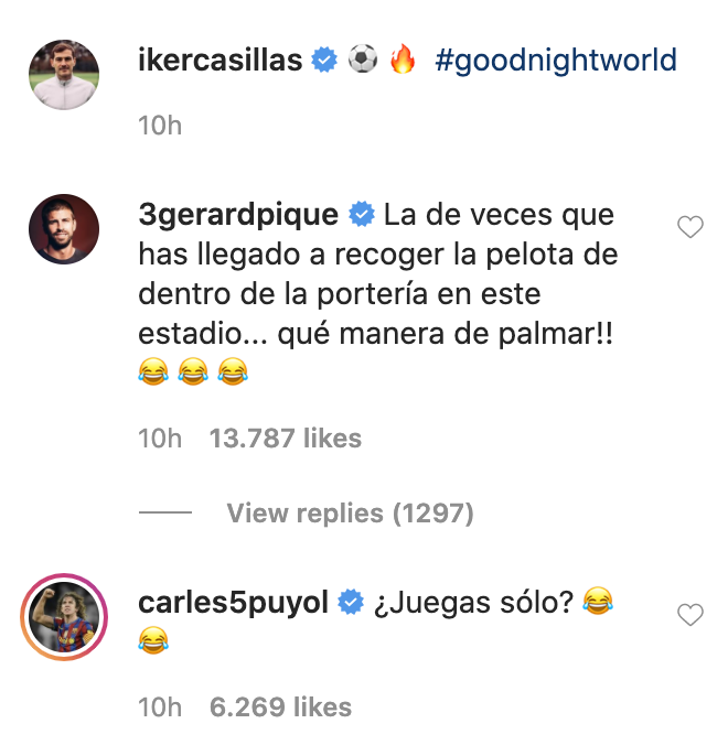 Pique Puyol Casillas comentario Instagram