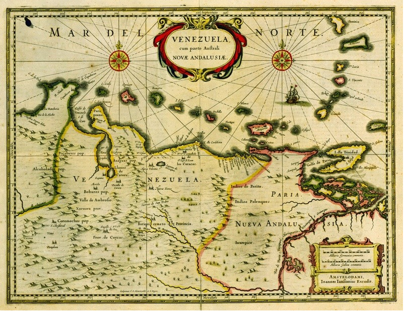 Mapa de les provincies de Veneçuela i Nova Andalusia  antiga Nova Catalunya  (circa 1660). Font Instituto Geográfico Simón Bolivar