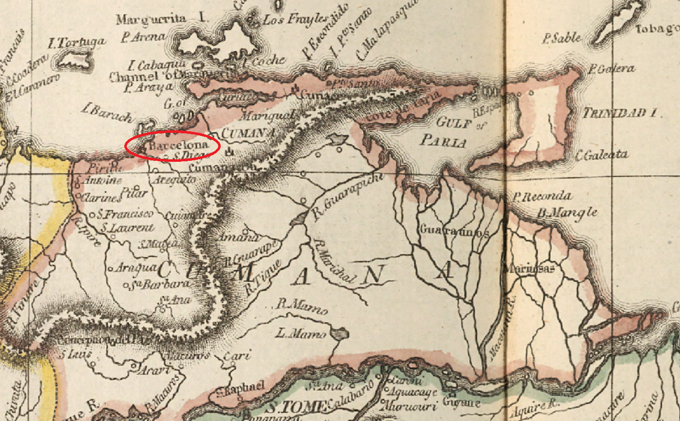 Mapa de la governació de Cumaná antigua Nueva Catalunya (circa 1800). Font The New York Public Library