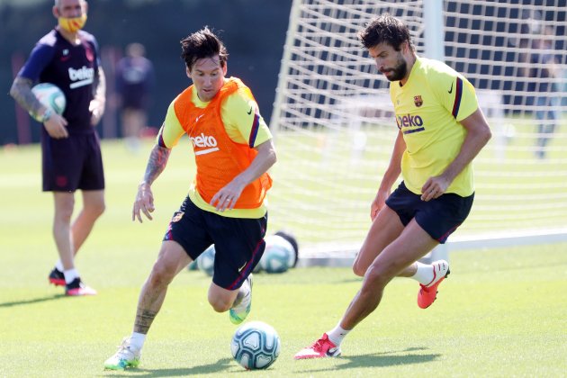 Leo Messi Gerard Pique Barca entrenamiento @FCB