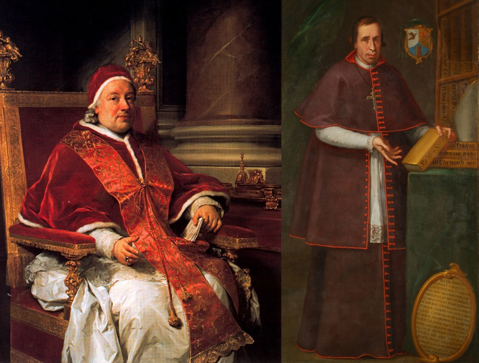 El papa Clemente XIII, y el obispo Josep Climent. Font Viquipedia