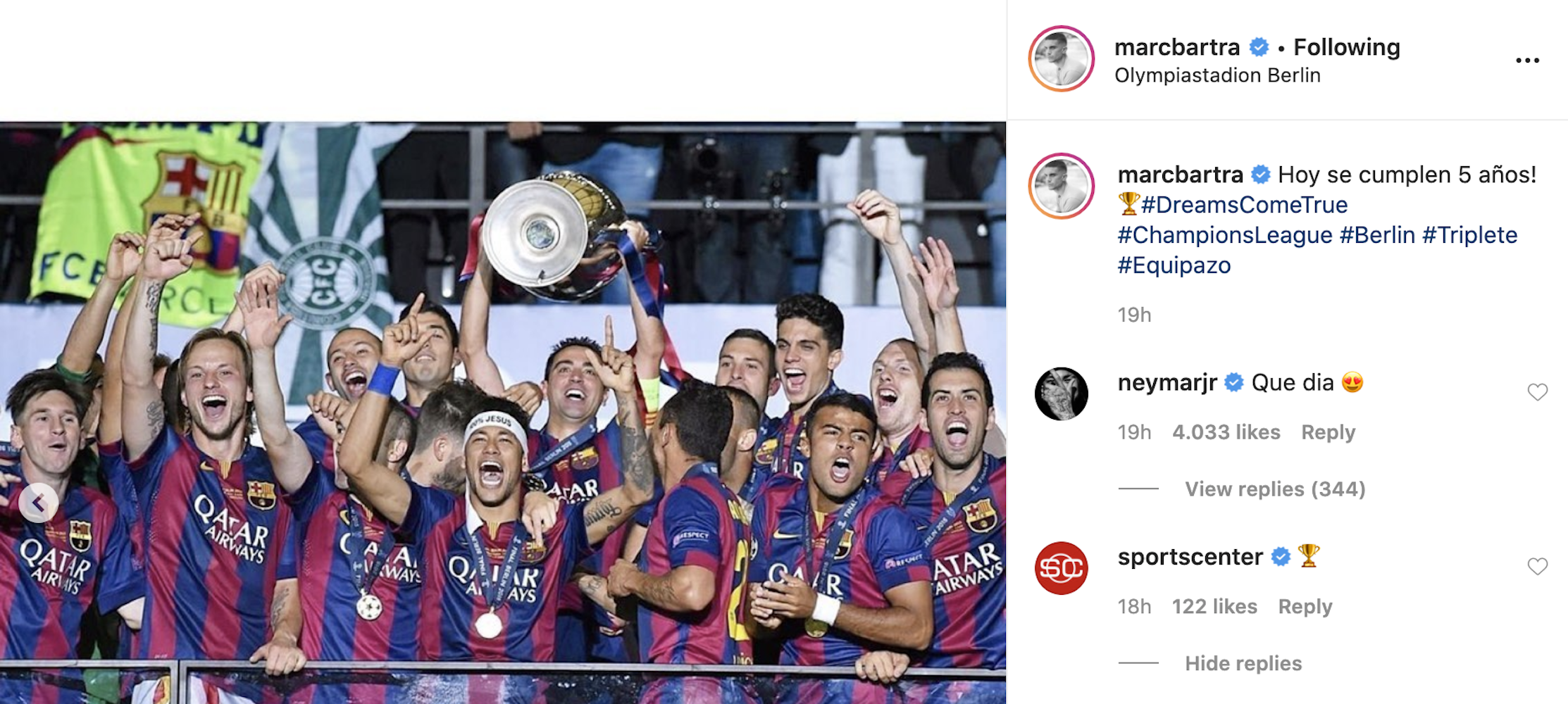 Champions Barca 2015 Neymar Bartra @marcbartra