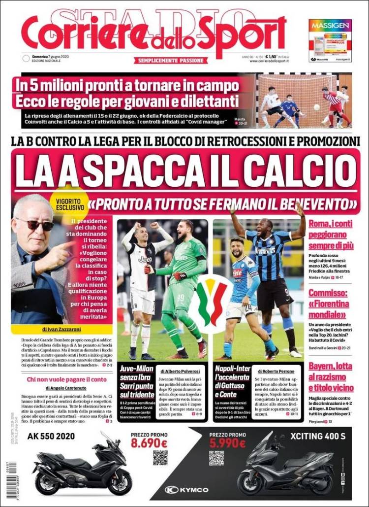 Corriere dello Sport Portada 07 06 2020