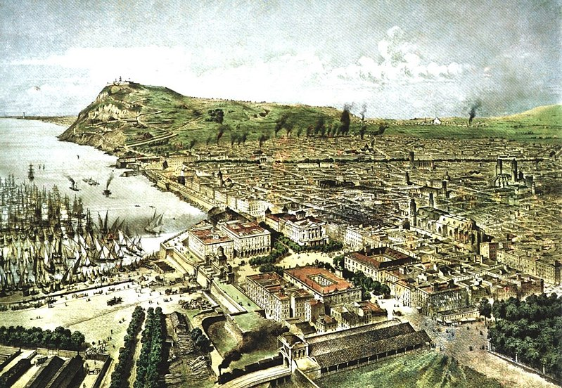 Vista de Barcelona (1850), obra d'Alfred Guesdon. Font Viquipedia