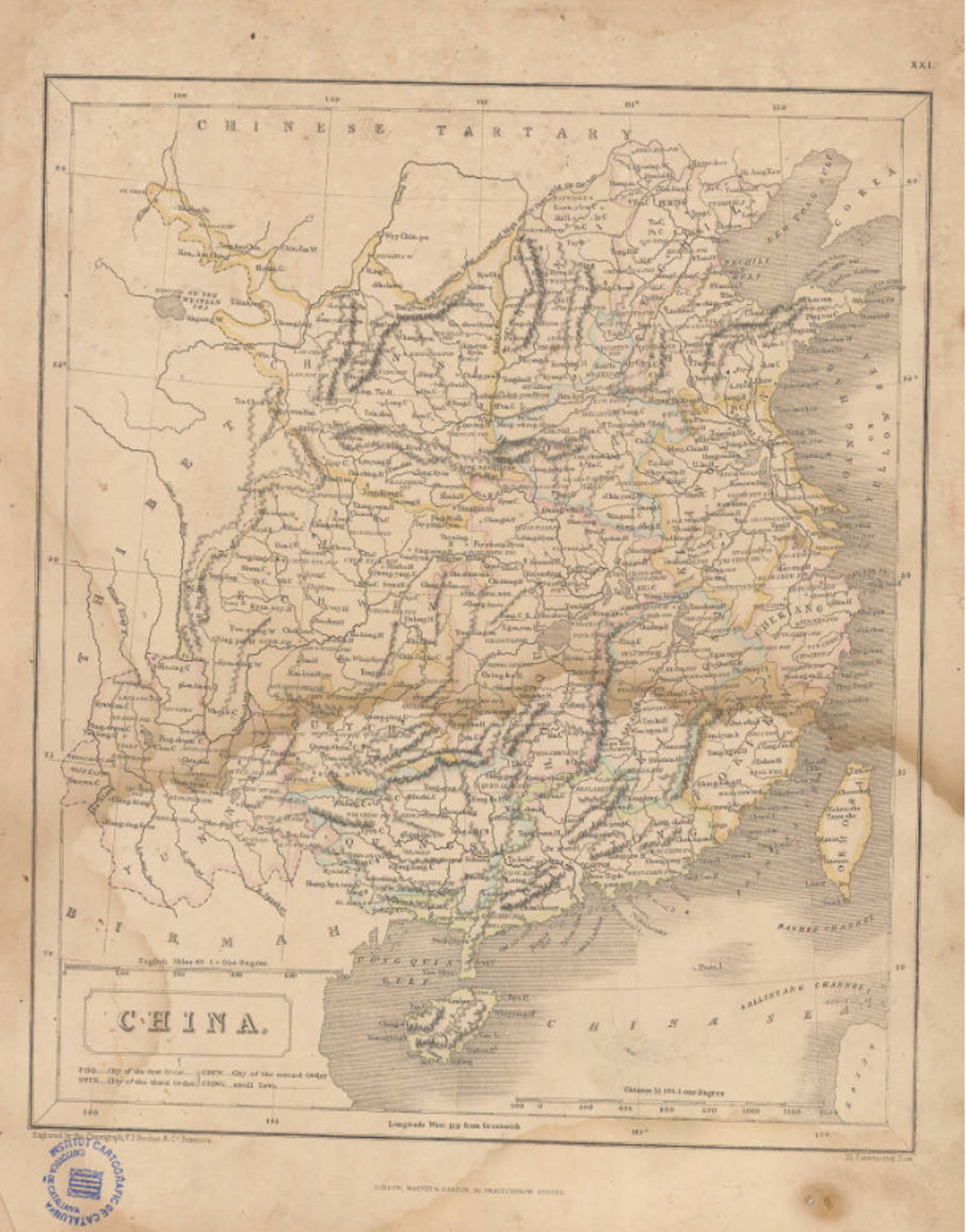 Mapa britànic de la Xina (1843). Font Cartoteca de Catalunya